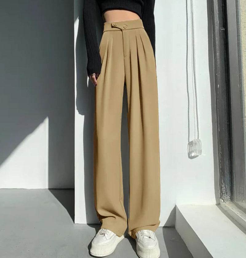 Summer Ladies Elegant Minimalism Straight Loose Trousers L B-110077