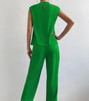 Solid Mock Neck Keyhole Back Sleeveless Blouse & Slant Pocket Pants XL 34248 - TUZZUT Qatar Online Shopping