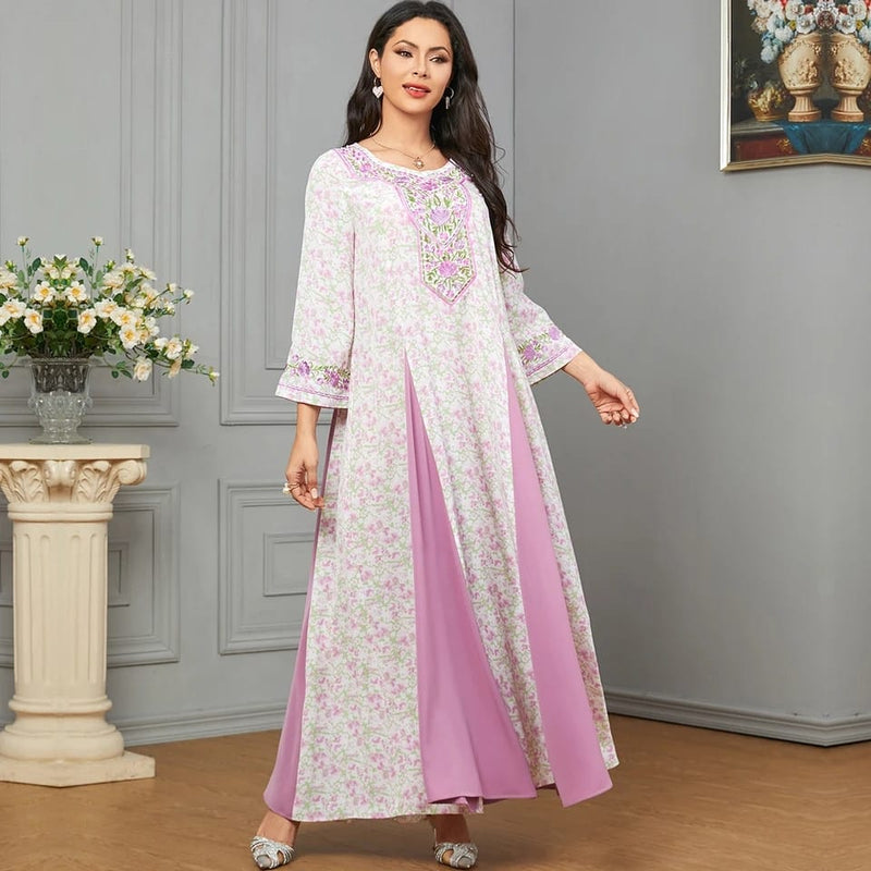 Floral Embroidery Muslim Dress For Women Fashion Moroccan Kaftan S 356971