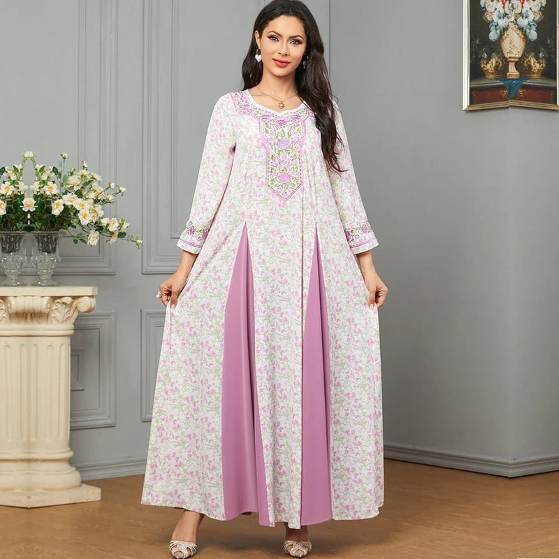 Floral Embroidery Muslim Dress For Women Fashion Moroccan Kaftan S 356971