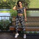 Short Sleeve High Waist T-Shirt Sweatpants Sports Two Piece Set For Women S 91788 - TUZZUT Qatar Online Shopping