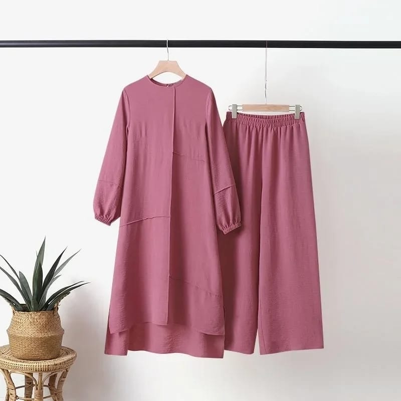 New Casual Long Sleeves Muslim Sets O-Neck Turkish Blouse Wide Leg Pant Suit L 526191 New Casual Long Sleeves Muslim Sets O-Neck Turkish Blouse Wide Leg Pant Suit L 526191