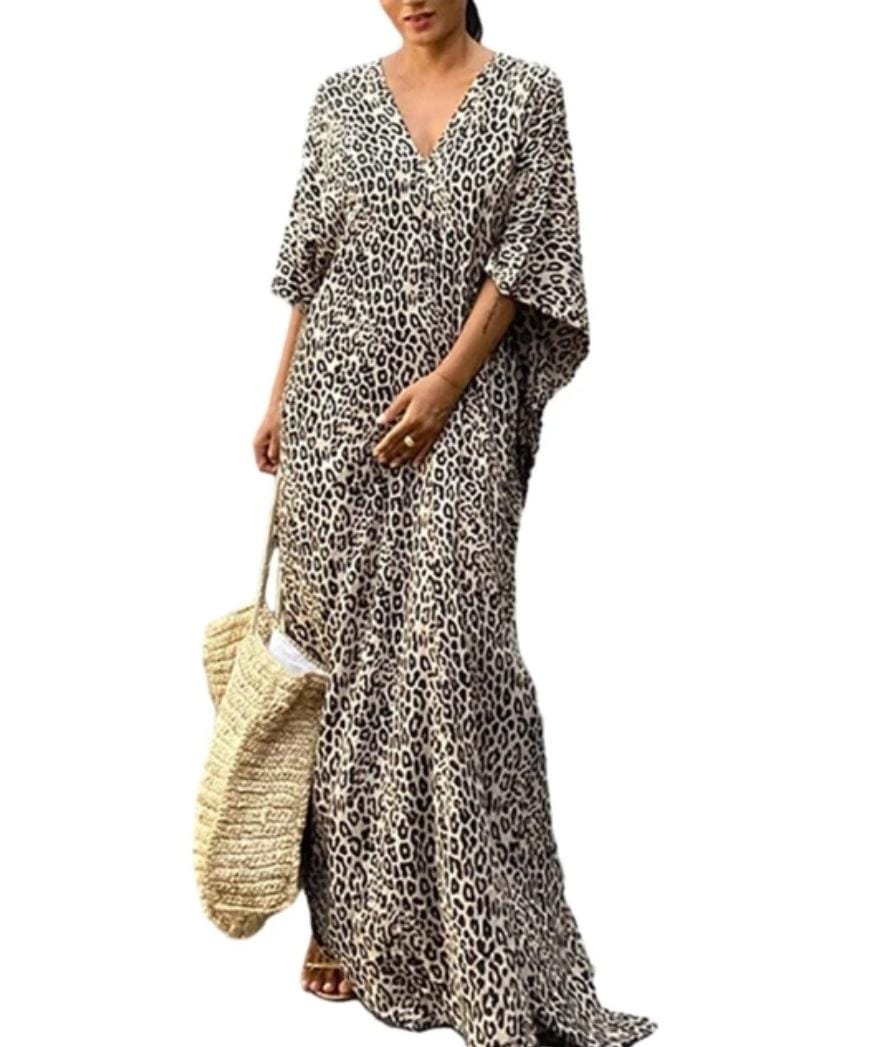 Women Leopard Print Swimsuit Cover Up V-Neck Beach Dress Bikini Cover Up 4XL 361662 Women Leopard Print Swimsuit Cover Up V-Neck Beach Dress Bikini Cover Up 4XL 361662