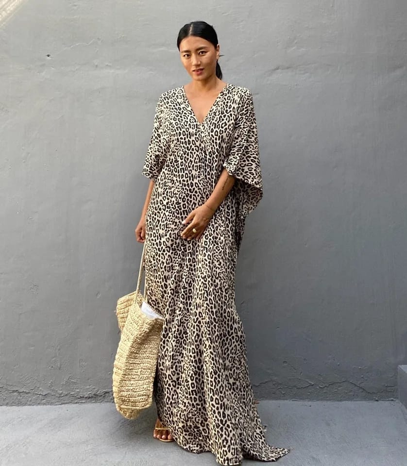 Women Leopard Print Swimsuit Cover Up V-Neck Beach Dress Bikini Cover Up 4XL 361662 Women Leopard Print Swimsuit Cover Up V-Neck Beach Dress Bikini Cover Up 4XL 361662