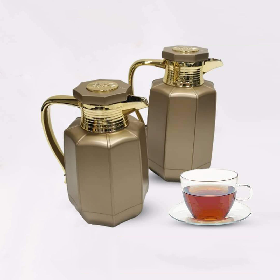 Premium Arabic Coffee Tea Pot Vacuum Flask 2 Pcs Gift Set - (1.0L +07L) - Gold Premium Arabic Coffee Tea Pot Vacuum Flask 2 Pcs Gift Set - (1.0L +07L) - Gold
