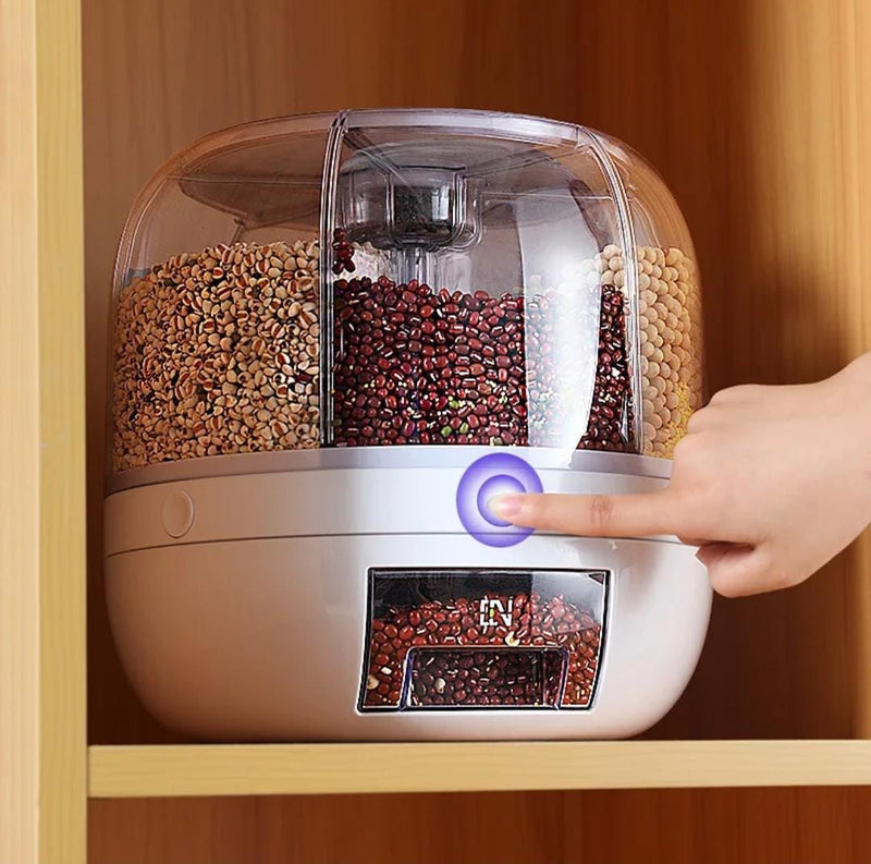 360 Degree Rotating Rice Dispenser Dry Cereal Sealed Grain Bucket Dispenser Moisture-proof Kitchen Food Container Storage Box 6026