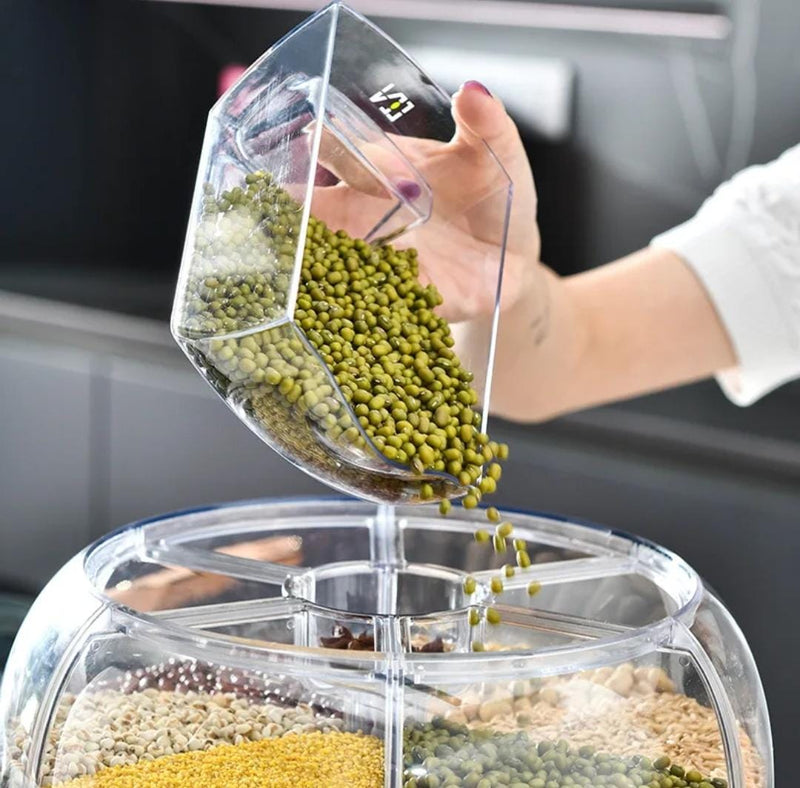 360 Degree Rotating Rice Dispenser Dry Cereal Sealed Grain Bucket Dispenser Moisture-proof Kitchen Food Container Storage Box 6026