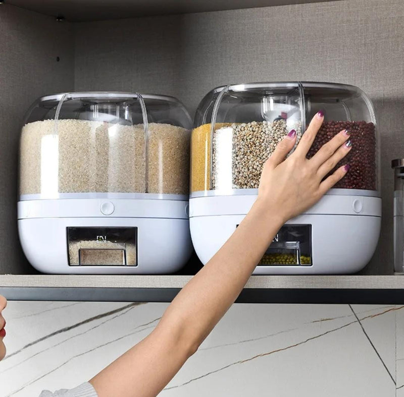 360 Degree Rotating Rice Dispenser Dry Cereal Sealed Grain Bucket Dispenser Moisture-proof Kitchen Food Container Storage Box 6026