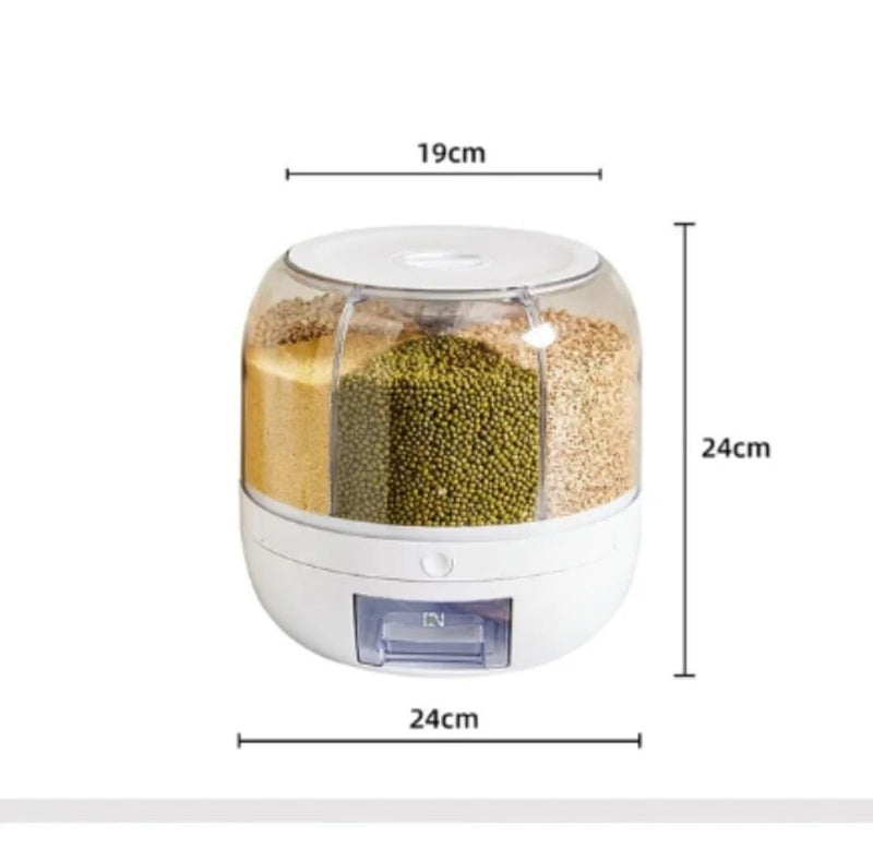 360 Degree Rotating Rice Dispenser Dry Cereal Sealed Grain Bucket Dispenser Moisture-proof Kitchen Food Container Storage Box 6026