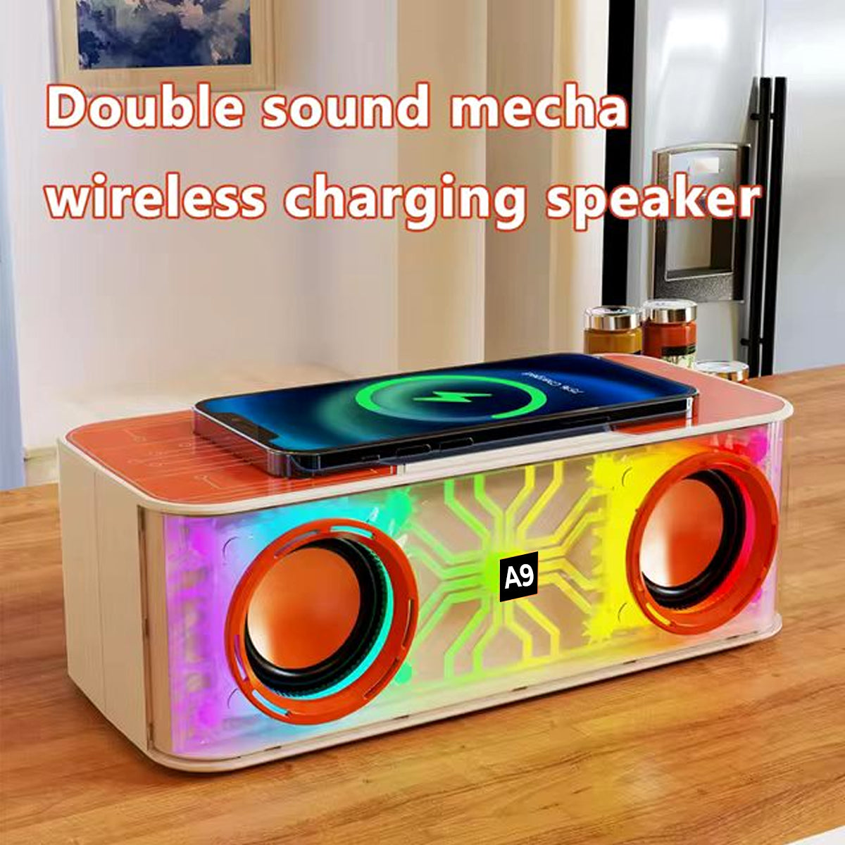 Transparent Mecha LED Wireless Charger Bluetooth Speaker HM-A9 Transparent Mecha LED Wireless Charger Bluetooth Speaker HM-A9