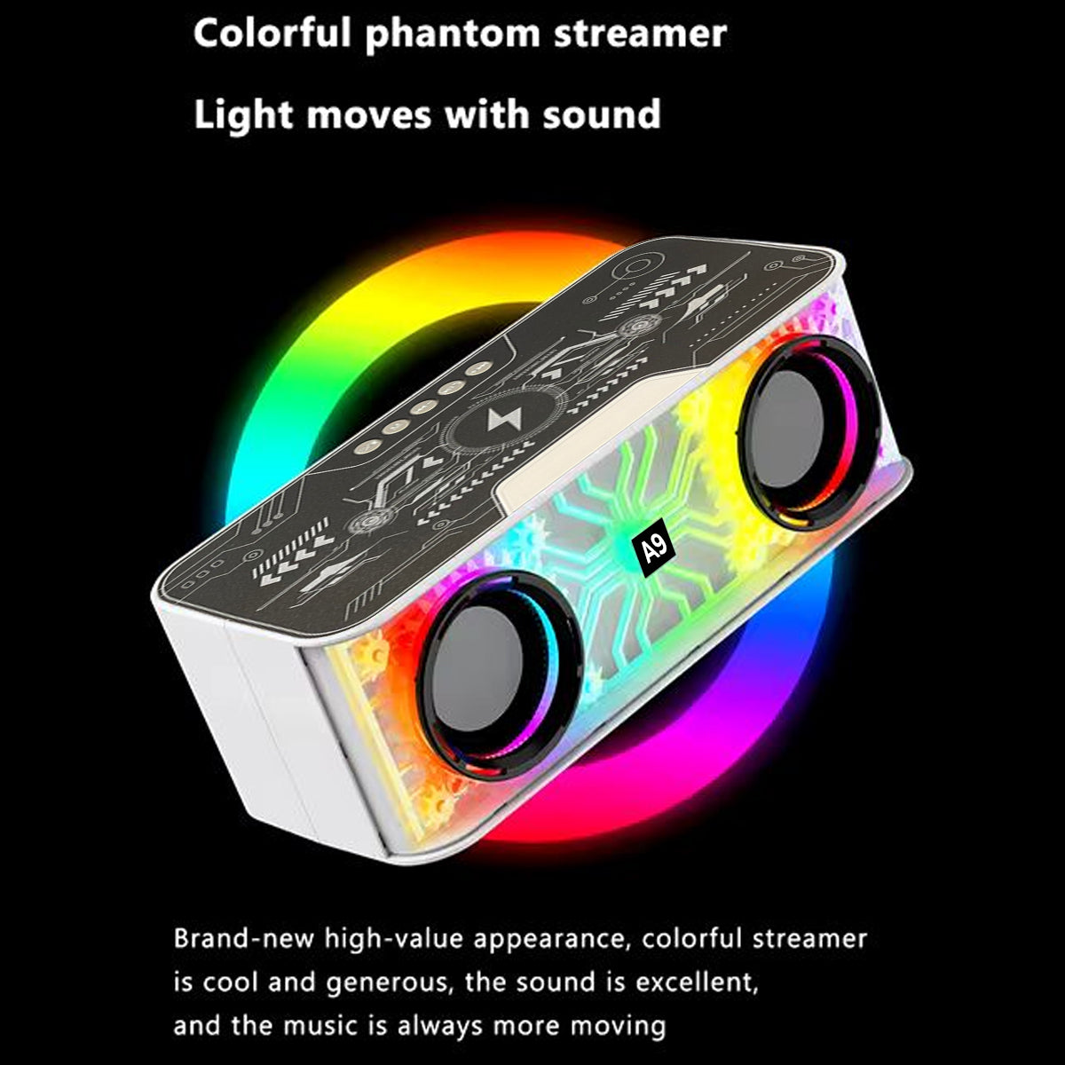 Transparent Mecha LED Wireless Charger Bluetooth Speaker HM-A9 Transparent Mecha LED Wireless Charger Bluetooth Speaker HM-A9
