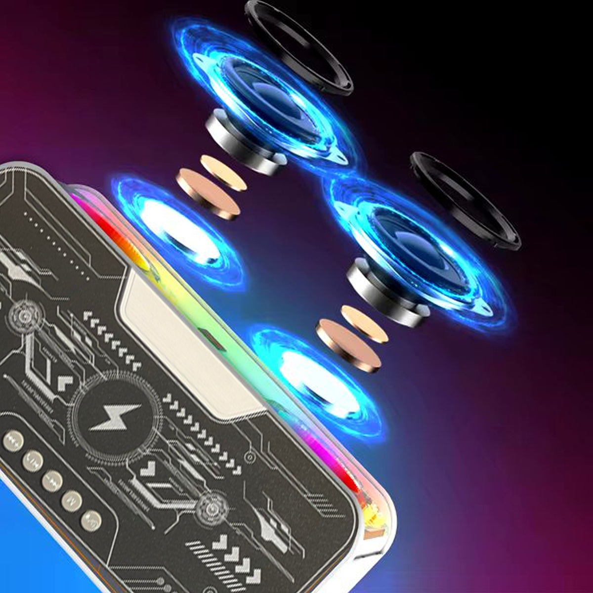 Transparent Mecha LED Wireless Charger Bluetooth Speaker HM-A9 Transparent Mecha LED Wireless Charger Bluetooth Speaker HM-A9