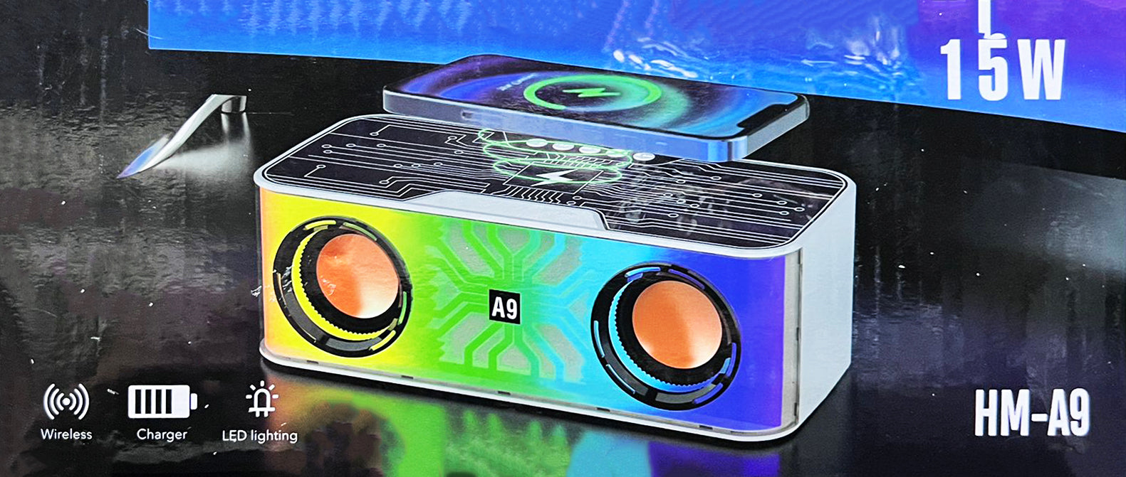 Transparent Mecha LED Wireless Charger Bluetooth Speaker HM-A9 Transparent Mecha LED Wireless Charger Bluetooth Speaker HM-A9