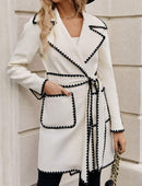 Clasi Contrast Binding Dual Pocket Belted Long coat L B-143696 - TUZZUT Qatar Online Shopping