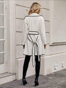 Clasi Contrast Binding Dual Pocket Belted Long coat L B-143696 - TUZZUT Qatar Online Shopping