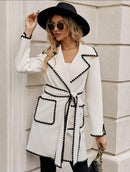 Clasi Contrast Binding Dual Pocket Belted Long coat L B-143696 - TUZZUT Qatar Online Shopping