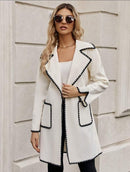 Clasi Contrast Binding Dual Pocket Belted Long coat L B-143696 - TUZZUT Qatar Online Shopping