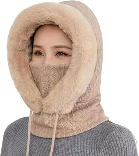 Women Winter Beanie Hats Slouchy Warm Fleece Hooded Scarf