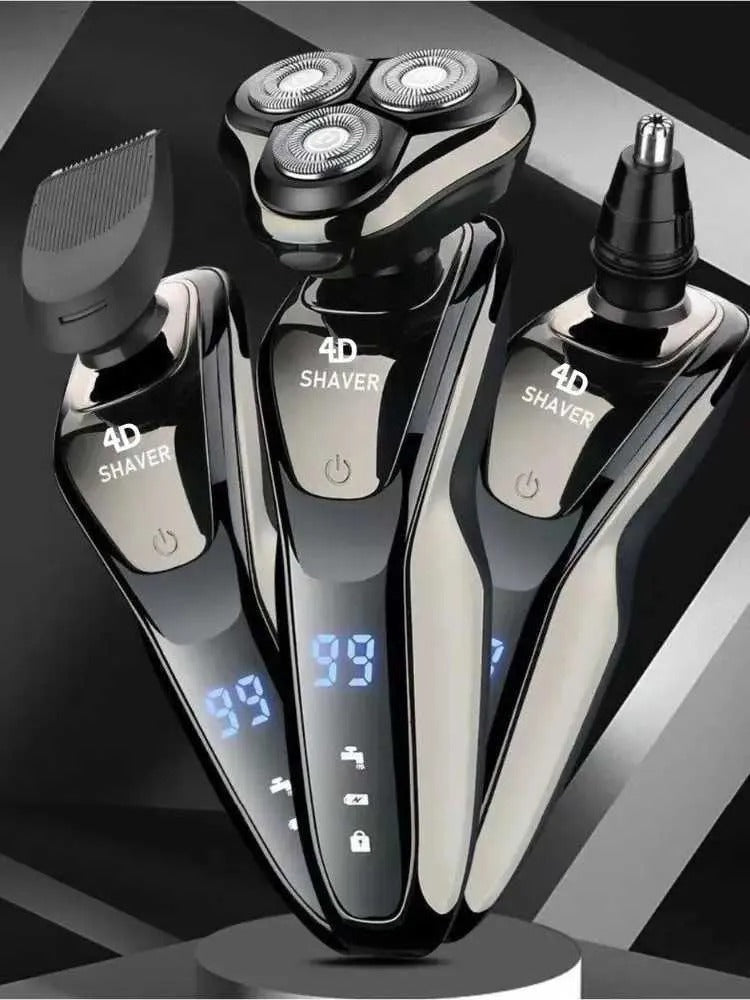 4D Cordless Electric Shaver With Floating 3-Head Dual Ring Blade Mesh For Full Body Cleaning Equipped With Nose Hair And Side Functions S-1288