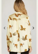 Womens Long Sleeve Jaquar Printed Button Down Satin Shirt S5009773 M - TUZZUT Qatar Online Shopping