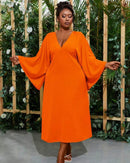 Plus Size Women's Deep V-Neck Bell Sleeve Dress S4919876 M - TUZZUT Qatar Online Shopping