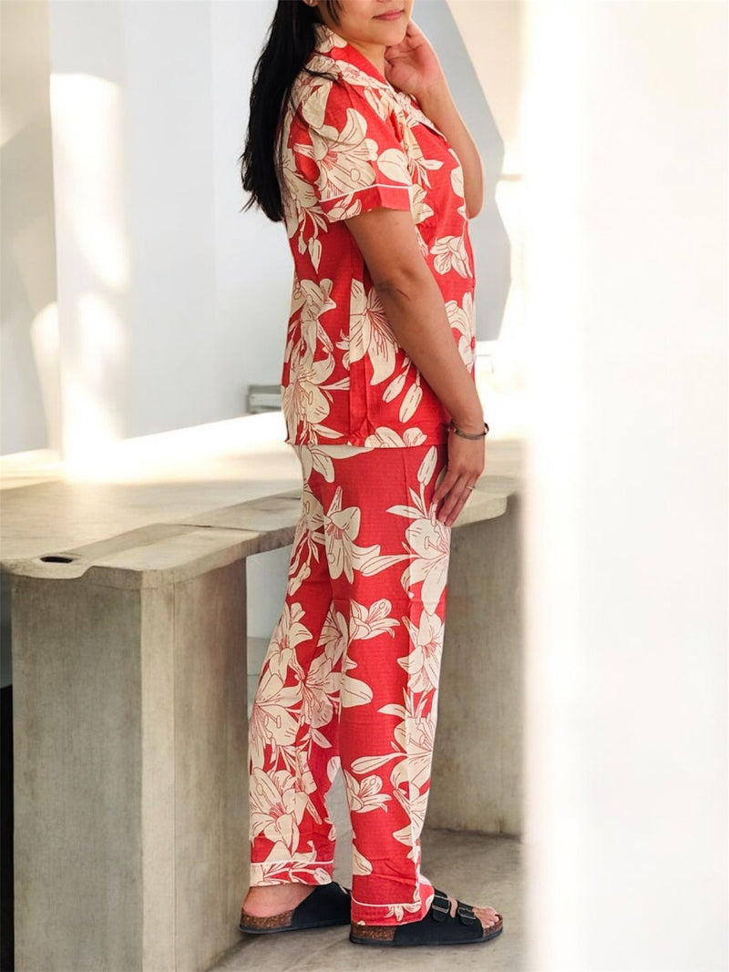 Halwan High Fashion 2 Pcs Floral Print Pyjama Set HP220-2 - TUZZUT Qatar Online Shopping