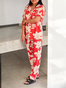 Halwan High Fashion 2 Pcs Floral Print Pyjama Set HP220-2 - TUZZUT Qatar Online Shopping