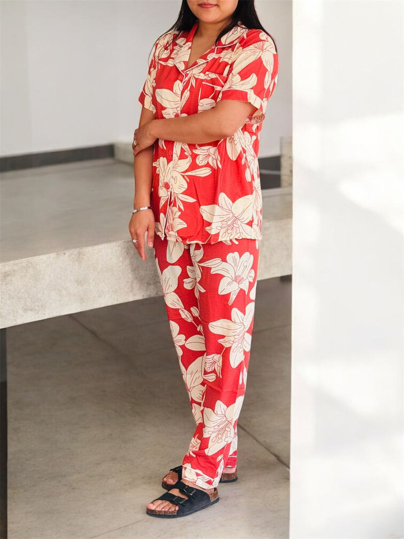 Halwan High Fashion 2 Pcs Floral Print Pyjama Set HP220-2 - TUZZUT Qatar Online Shopping