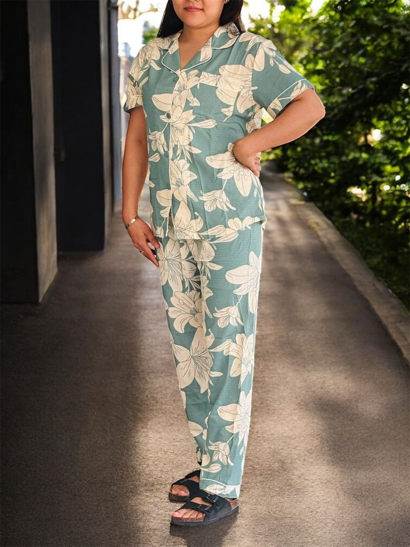 Halwan High Fashion 2 Pcs Floral Print Pyjama Set HP220-2 - TUZZUT Qatar Online Shopping