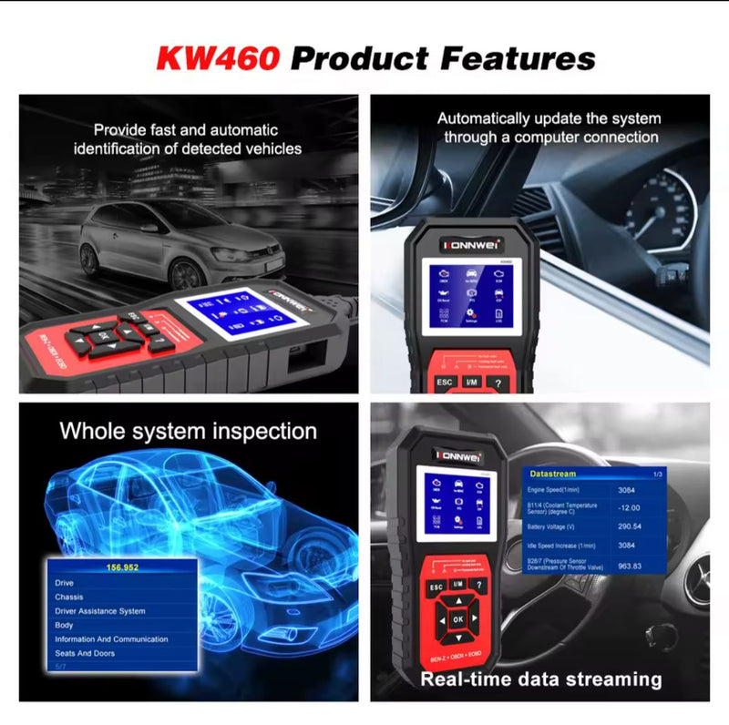 Konnwei kw460 OBD2 Scanner Auto Diagnostic Tool OBDII and EOBD Check Engine Code For Mercedes Benz - TUZZUT Qatar Online Shopping