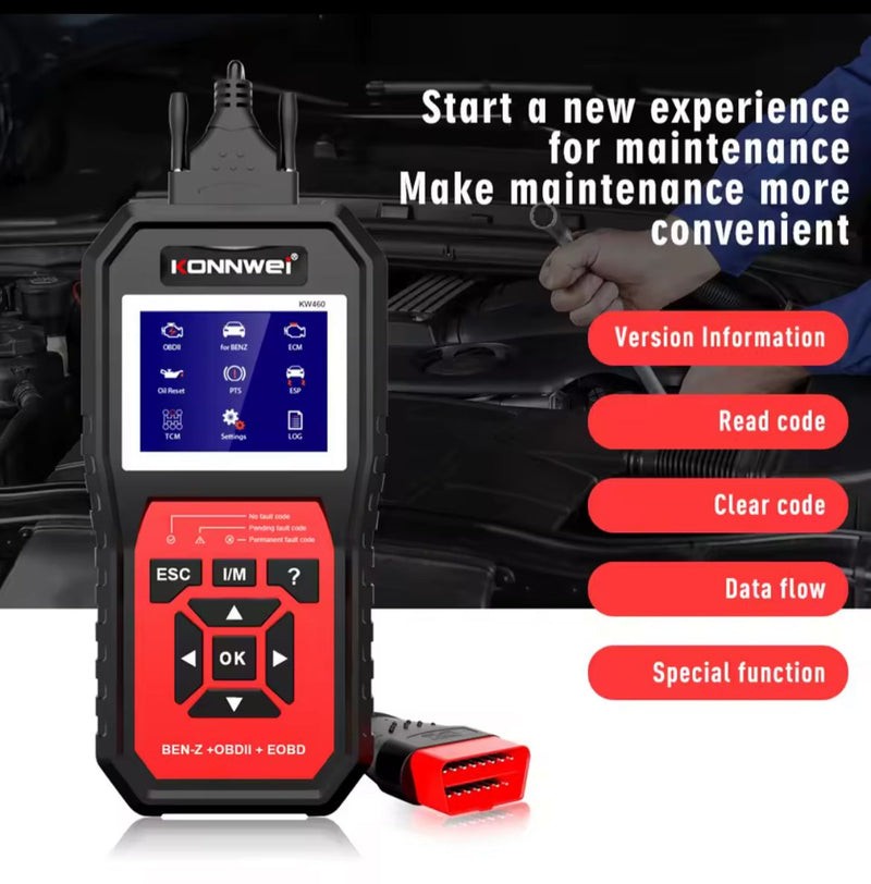Konnwei kw460 OBD2 Scanner Auto Diagnostic Tool OBDII and EOBD Check Engine Code For Mercedes Benz - TUZZUT Qatar Online Shopping