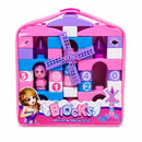 Kids Pink Princess Castle Building Blocks Set with Windmill & Portable Carry Bag