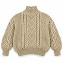 Women's Beige Chunky Cable Knit Turtleneck Sweater RT5692