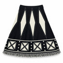 Women's Black & Cream Geometric Pattern A-Line Knitted Midi Skirt QW2541