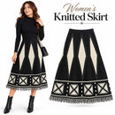 Women's Black & Cream Geometric Pattern A-Line Knitted Midi Skirt QW2541