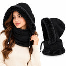 Women's Black Winter Knitted Hood Scarf NB1289