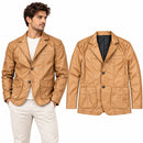 Men's Camel Brown Faux Leather Blazer Jacket BL566