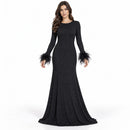 Women’s Black Glitter Maxi Dress with Feather Cuffs AS450
