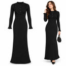 Women's Elegant Black Ribbed Knit Long Sleeve Maxi Dress MM2233