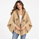 Women's Elegant Beige Knitted Poncho Shawl WR999