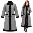 Women's Elegant Black & White Striped Long Winter Coat QW1321