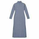 Women's Elegant Dusty Blue Ribbed Knit Turtleneck Maxi Dress DF9856