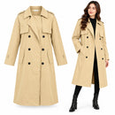 Women's Elegant Beige Double-Breasted Long Trench Coat RT4567