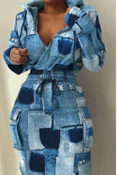 Women's Fashion Printed Waist Pocket Dress Summer Dresses with Long Sleeves M S367411 - TUZZUT Qatar Online Shopping