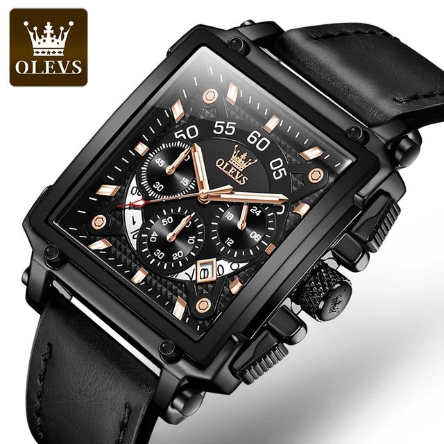 OLEVS Watches for Men Quartz Multifunctional Chronograph Fashion Casual Leather Dress Watch S4699574