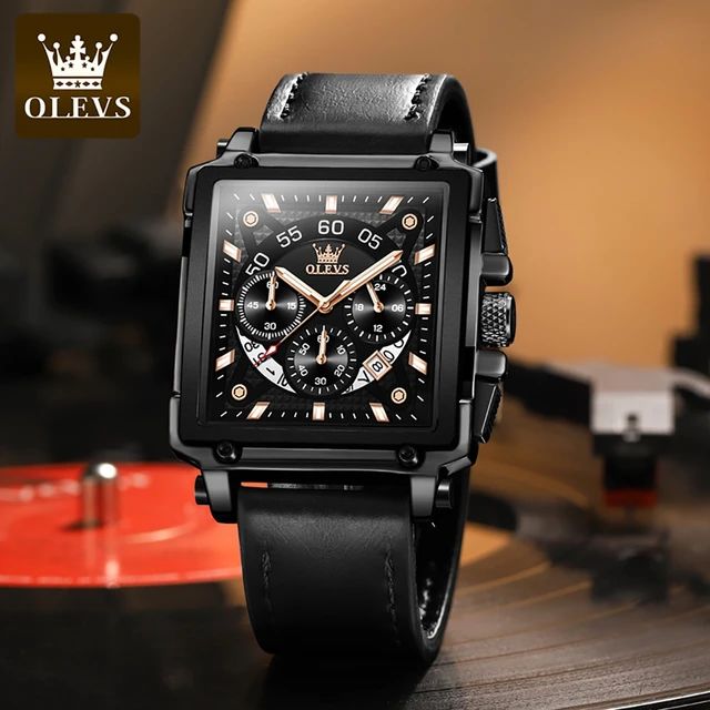 OLEVS Watches for Men Quartz Multifunctional Chronograph Fashion Casual Leather Dress Watch S4699574