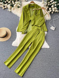 3 Pcs Women's Long Sleeve Solid Color Pants Set Free size - 419517