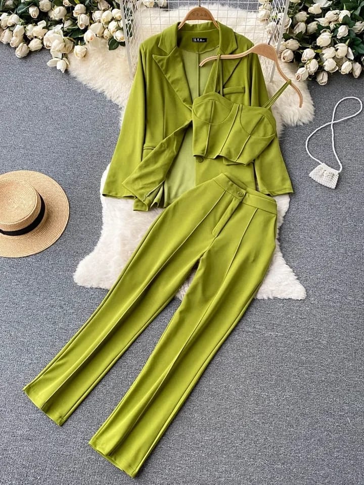 3 Pcs Women's Long Sleeve Solid Color Pants Set Free size - 419517