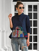 Casual High-Low Loose Printed Stand Collar Blouses & Shirts Tops  112240 - TUZZUT Qatar Online Shopping