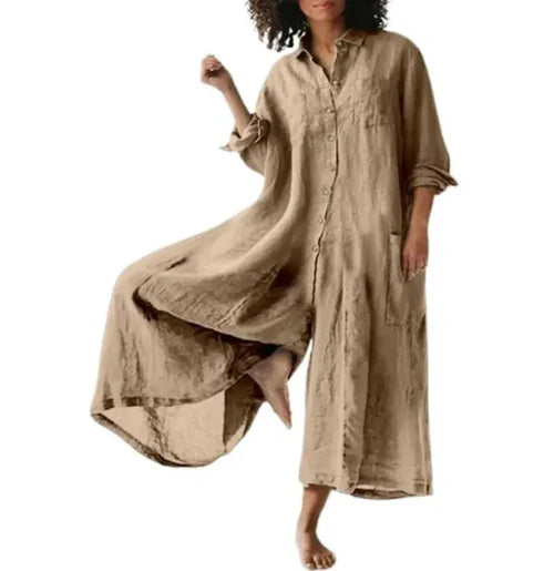 Women Loose Cotton Linen Jumpsuit 37783